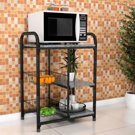 Balcão Fruteira Multiuso com Tampo 65cm Aspen Fabone - Preto/Prata