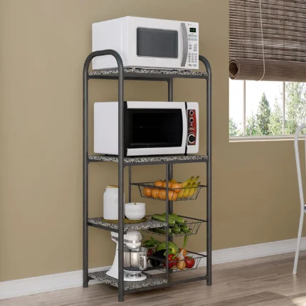 Balcão Fruteira Multiuso Aço com Tampos de Granito 44cm Dallas Fabone - Preto/Prata