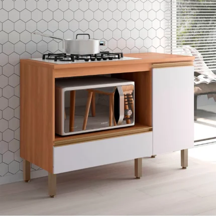 Balcão para Cooktop 1 Porta 1 Gaveta Macadamia Telasul - Freijo/Branco