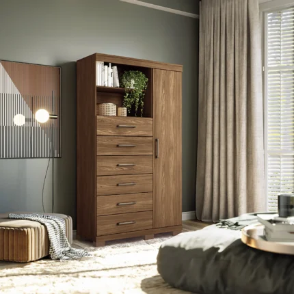 Cômoda Multiuso 1 Porta 6 Gavetas Com Nicho Marabá Santos Andirá - Jatobá
