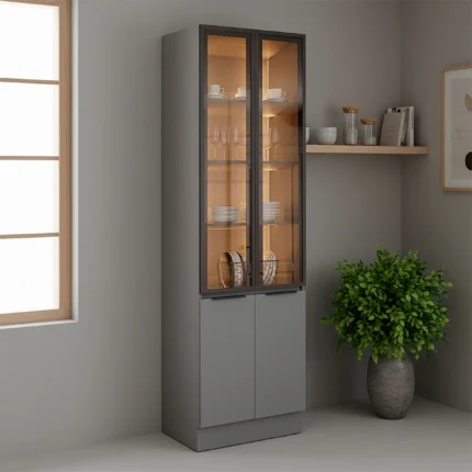 Paneleiro Telasul Lumina 70cm LED 4 Portas - Cinza